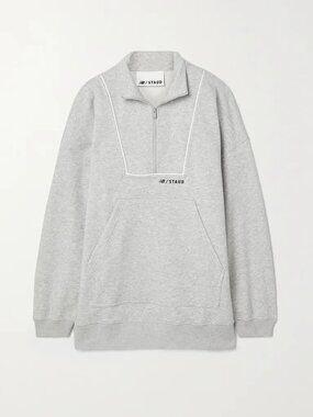 New Balance x Staud Paneled Cotton-Blend Jersey 1/4 zip in gray W - XL / M - L